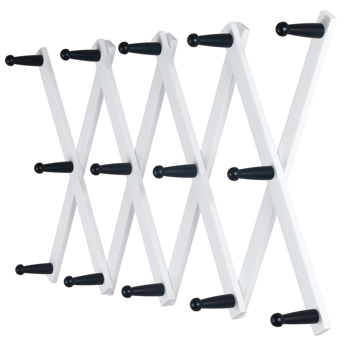 White 14 Pegs Wooden Expandable Coat Rack W74339