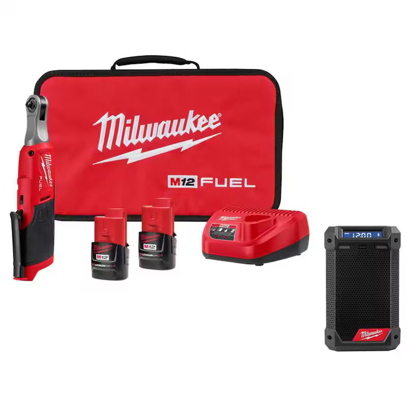 12V Lithium-Ion Brushless Cordless 1/4 in. Ratchet Kit with Radio and Charger X57759