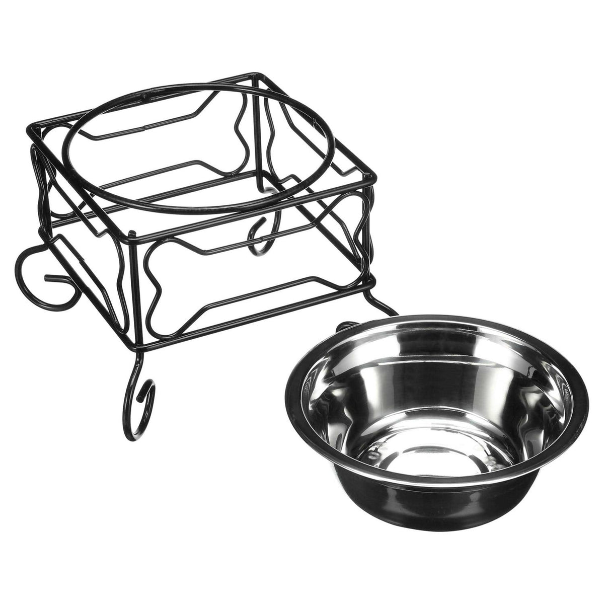 Wrought Iron Stand with Single Stainless Steel Feeder Bowl O23232