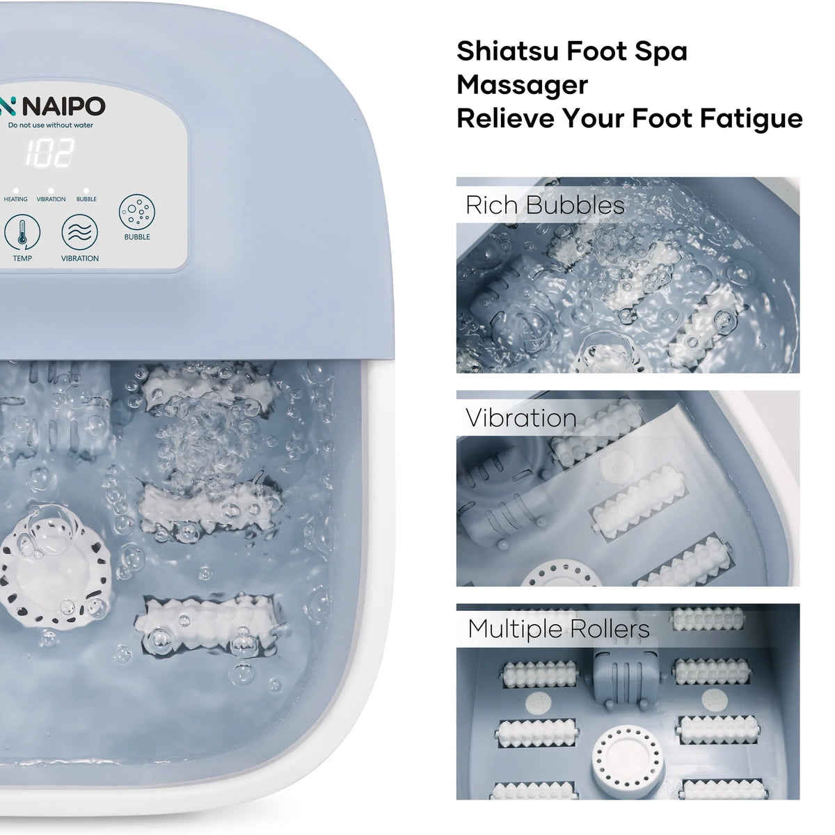 Foot Spa Bath Massager with Heating Bubble Vibration Rollers J7907