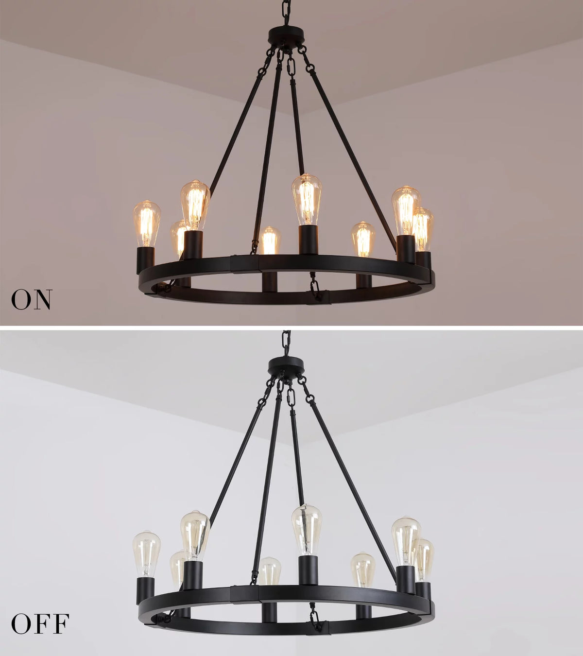 Black 8-Lights Wagon Wheel Chandelier S8443