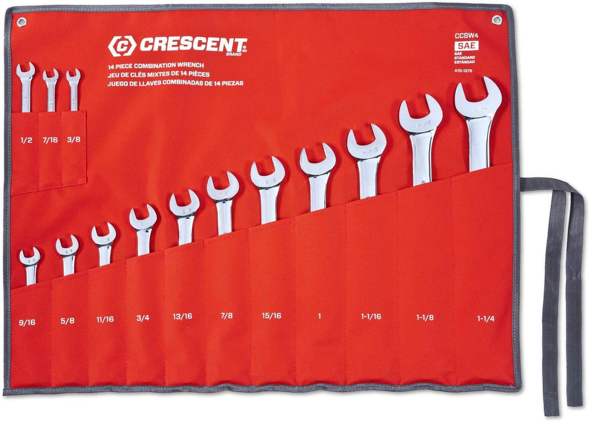 14 Pc. 12 Point SAE Combination Wrench Set with Tool Roll V46992