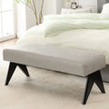 White Upholstered Ottoman Bench with Wood Legs O74346