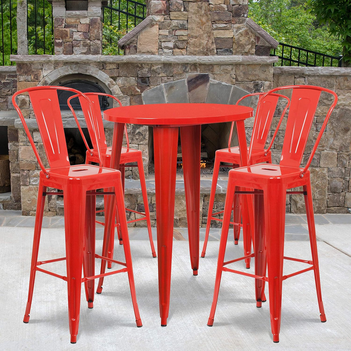 Silver Metal Bar Table Set with 4 Stools X333298