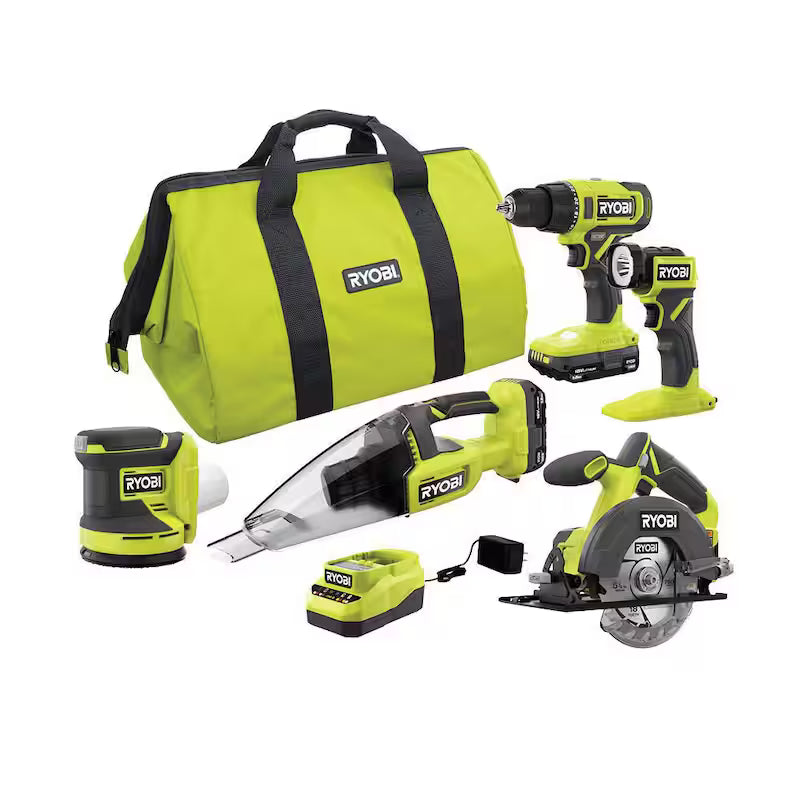 18V Cordless 5-Tool Combo Kit with 1.5 Ah Batteries, Charger, and Tool Bag N281257