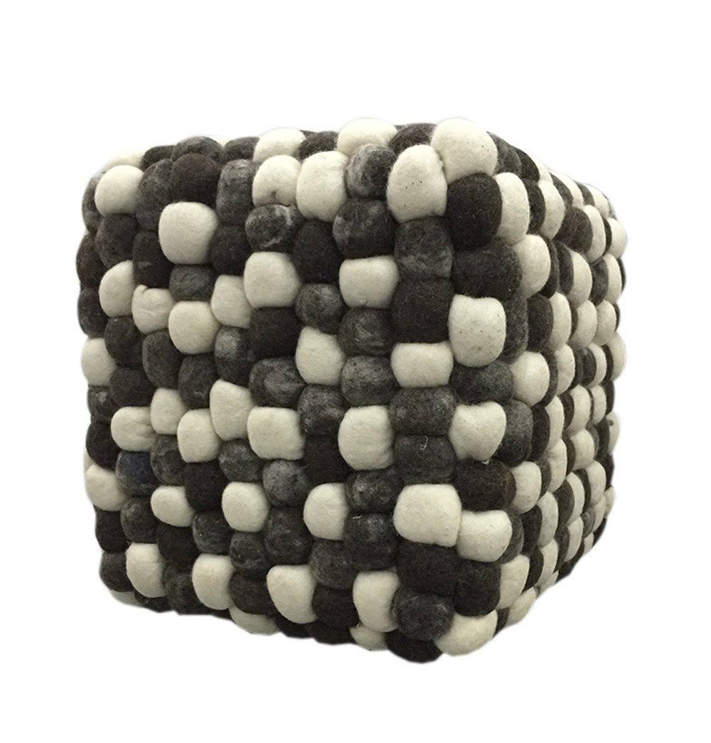 Grey Dark Handmade Woolen Pouf B146