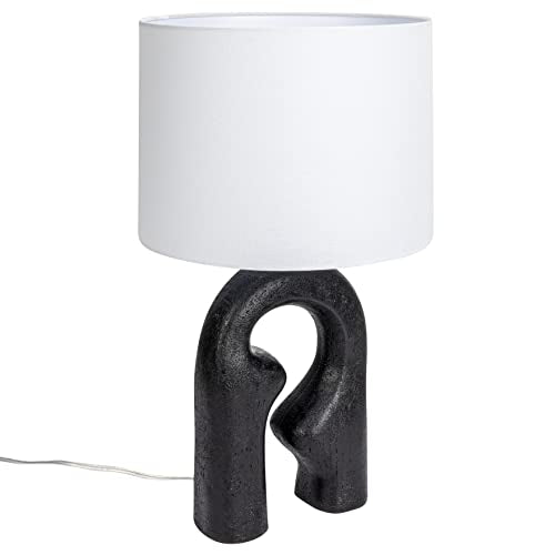 Modern Abstract Table Lamp with Drum Shade, Black and White Q399
