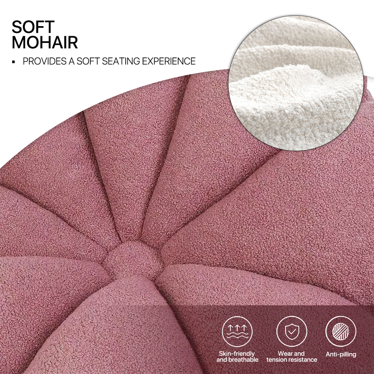 Rosewood Pink Mohair Blooming Flower Lazy Sofa T456