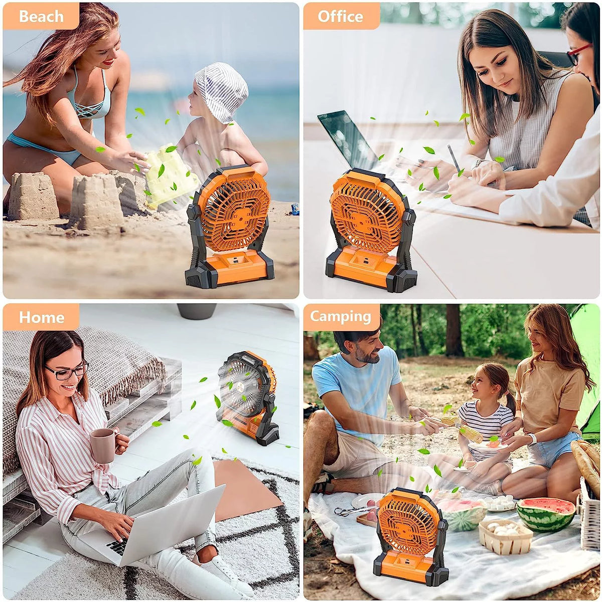 Camping Fan with Light, Portable USB Rechargeable Fan, Orange A735213