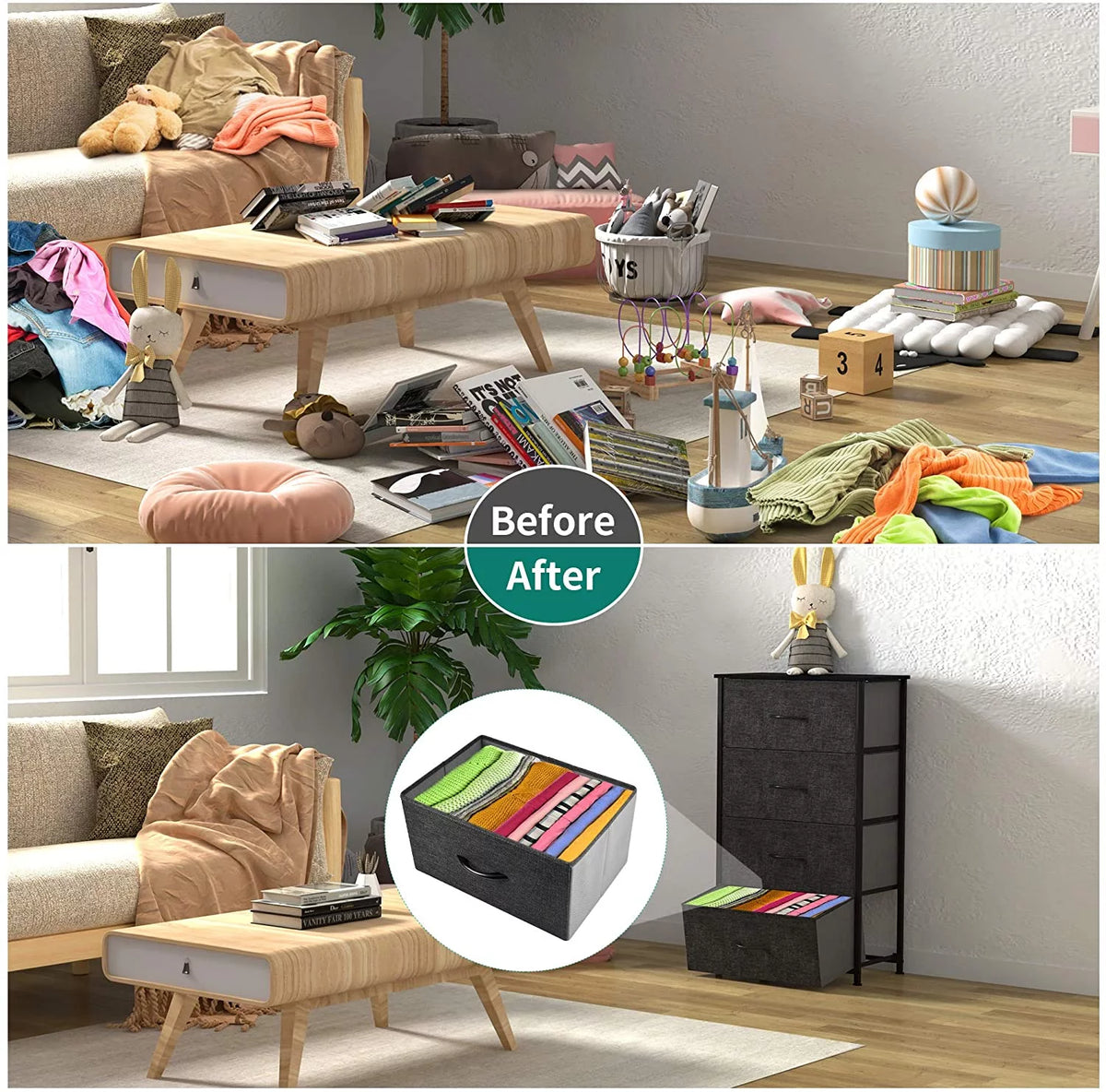 4 Drawers Dresser Storage Tower Black Grey X9955