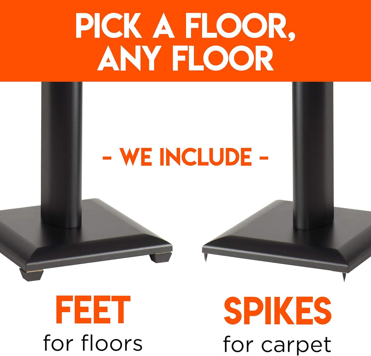 Universal Floor Speaker Stands with Sound Iso Pads & Carpet Spikes Y91842
