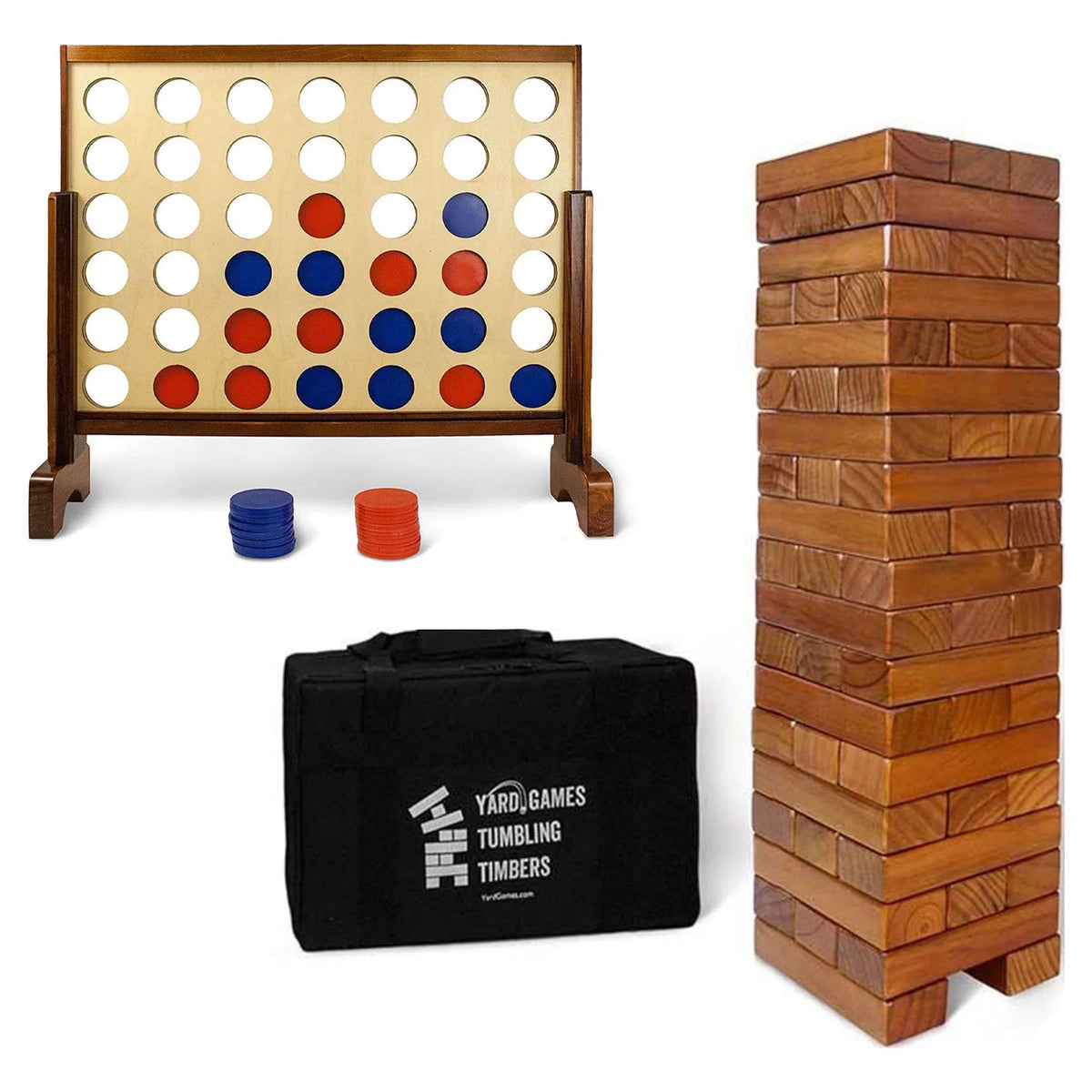 Giant Tumbling Timbers Stacking & 4 in a Row Game Bundle O65595