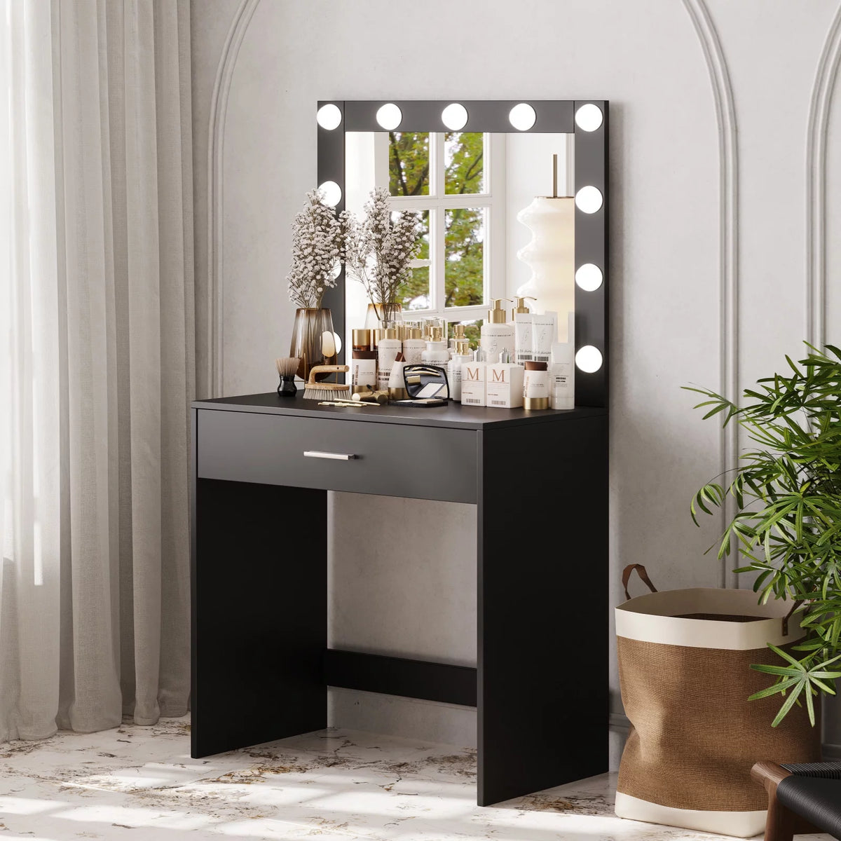 Black Makeup Vanity Table with Mirror O295588