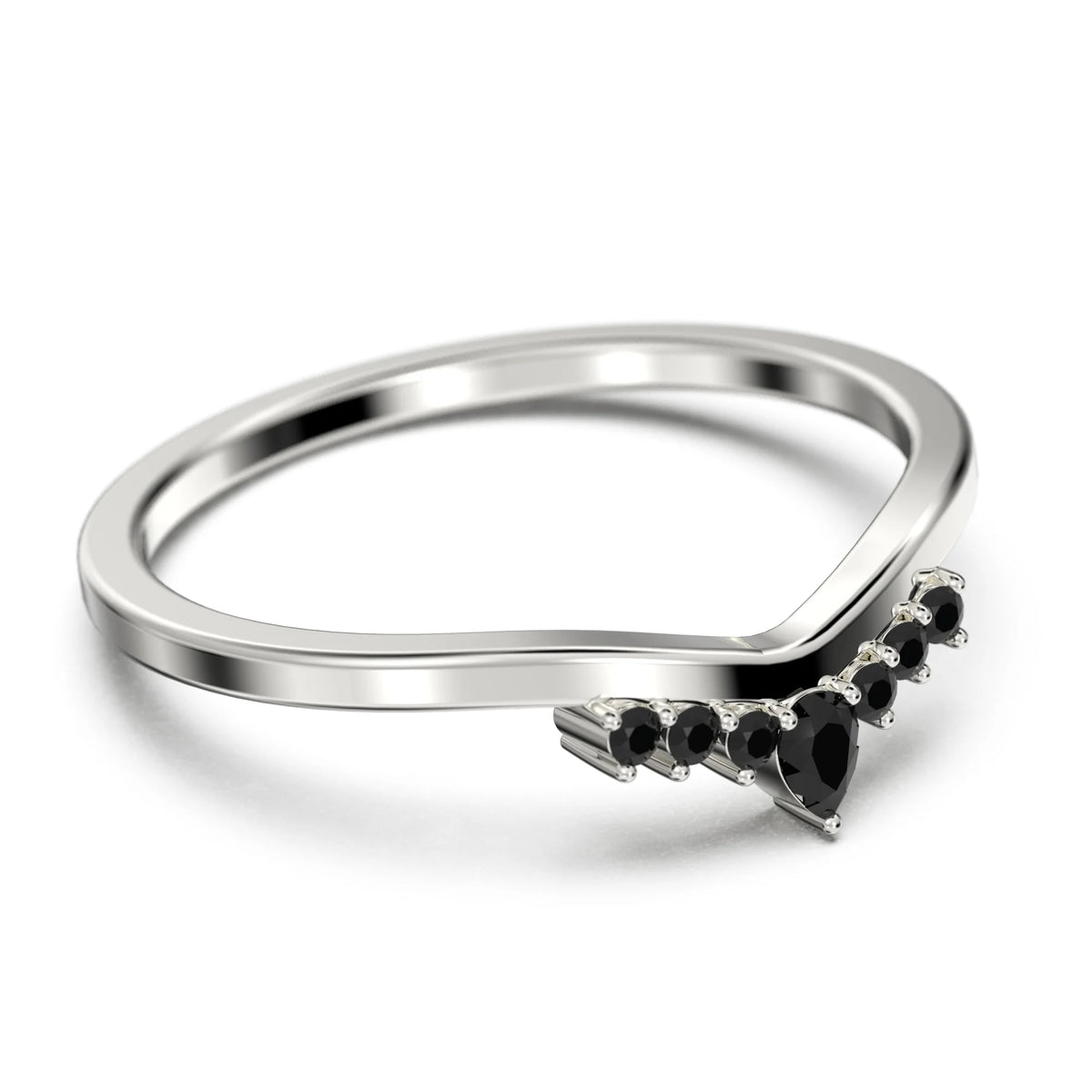 0.12ct Black Diamond Moissanite Ring 10k White Gold Wedding Band P493555