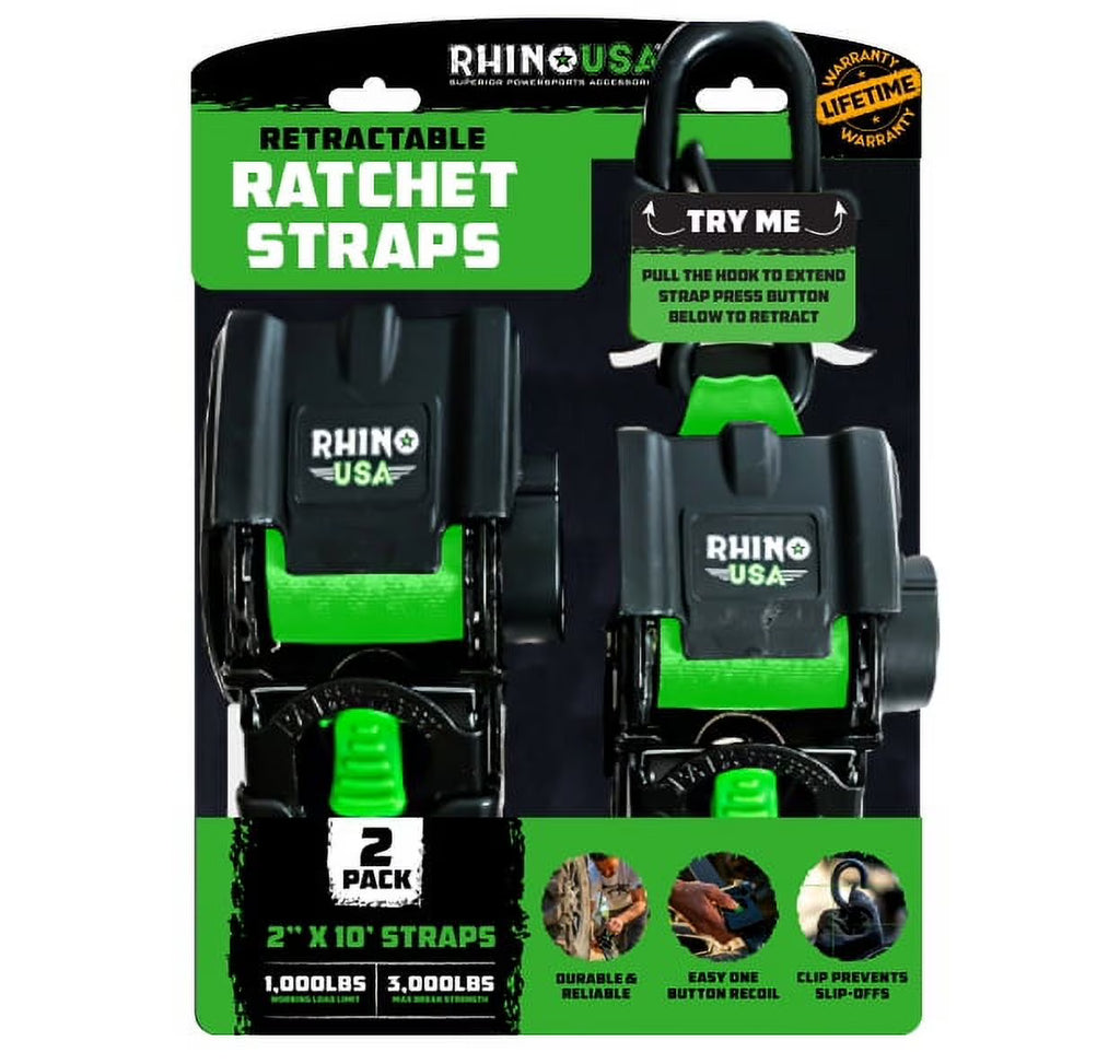 2in x 10ft Retractable Ratchet Straps, 2 Pack K80823