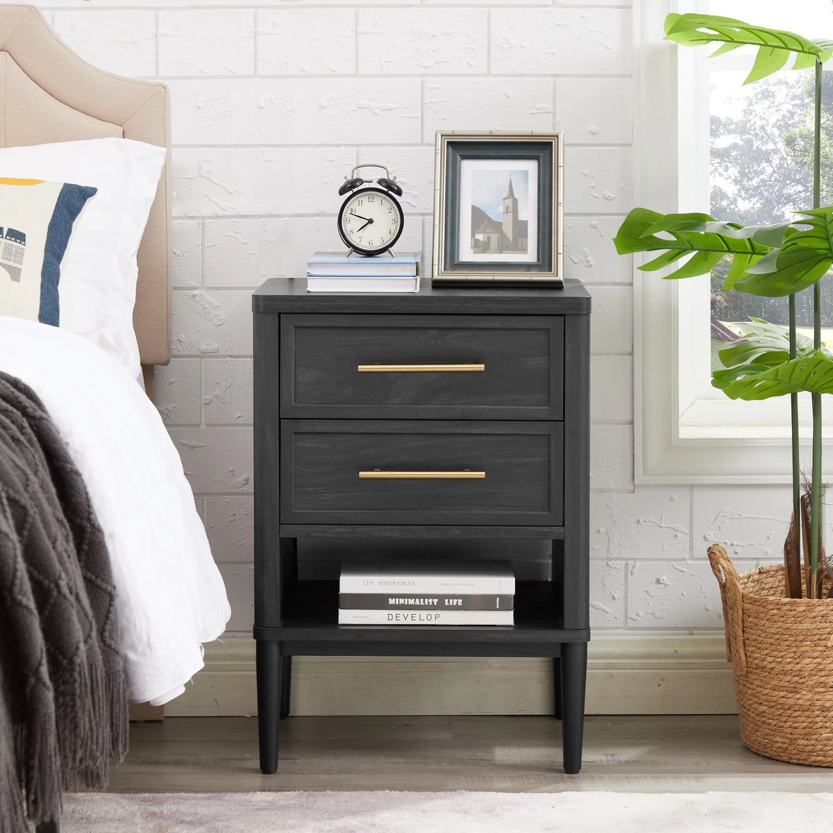 2 Drawer Charcoal Finish Nightstand I82023