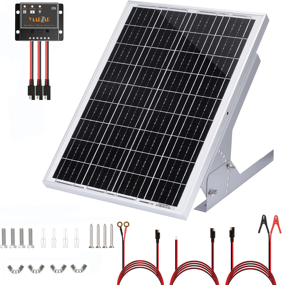 100 Watt 12V Solar Panel Kit with Adjustable Tilt Mount Brackets and 30A PWM Solar Charge Controller R205