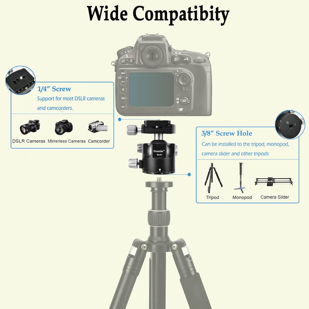 Low Profile 44mm All Metal CNC Ball Head with 1/4 Quick Release Plate, Pack of 2 N841