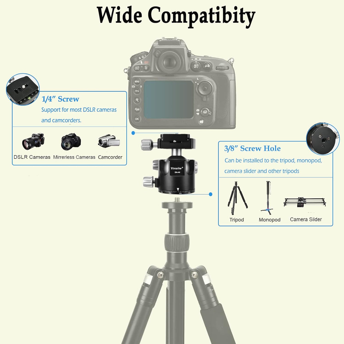Low Profile 44mm All Metal CNC Ball Head with 1/4 Quick Release Plate, Pack of 2 N841