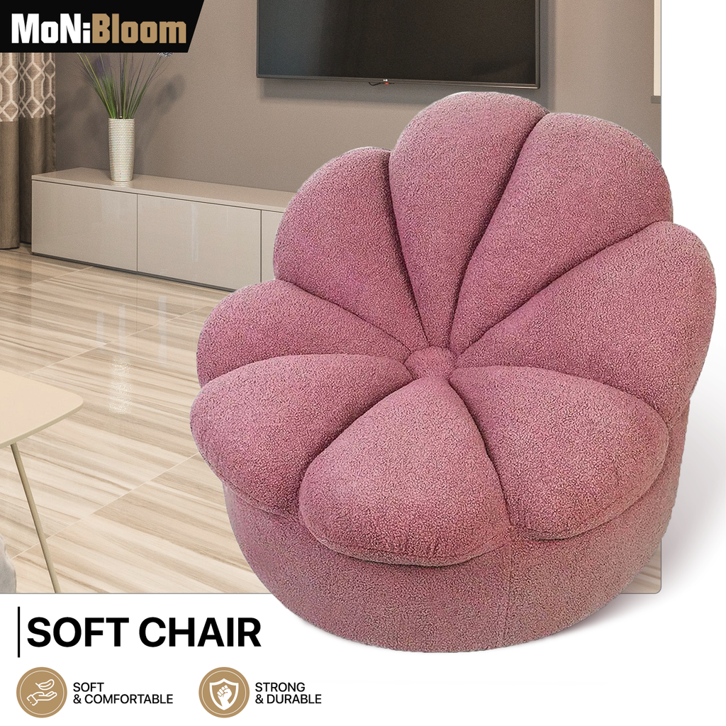 Rosewood Pink Mohair Blooming Flower Lazy Sofa T456