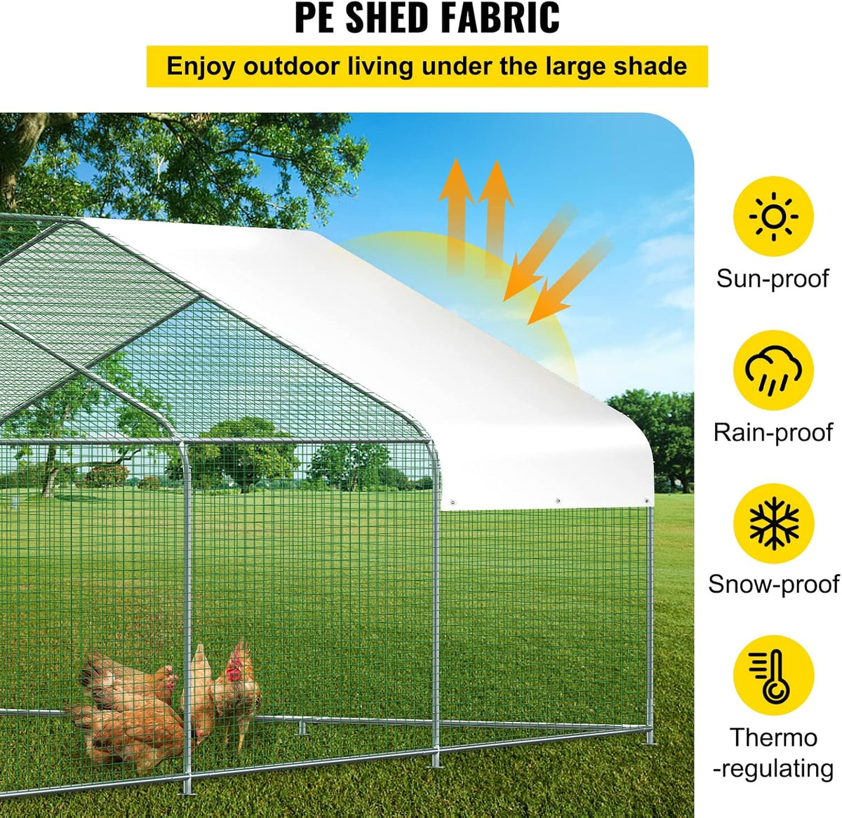 Large Metal Chicken Coop with Run, Waterproof Cover, 19.3x9.8x6.5 ft T63265