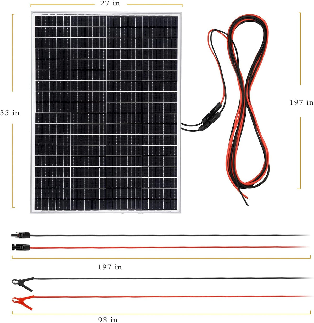 100 Watt 12V Solar Panel Kit with Adjustable Tilt Mount Brackets and 30A PWM Solar Charge Controller R205