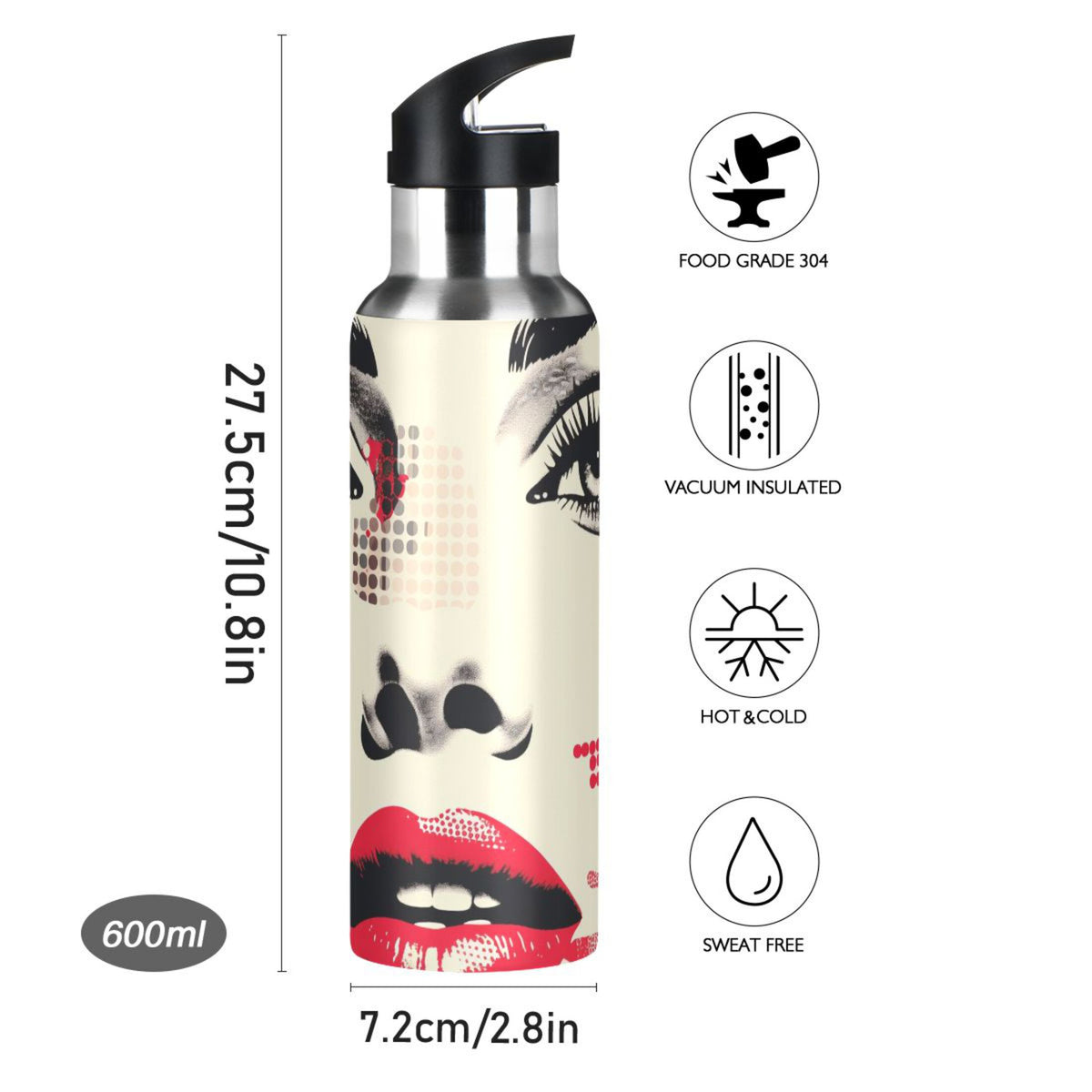 20 oz Insulated Stainless Steel Water Bottle with Straw Lid O93132