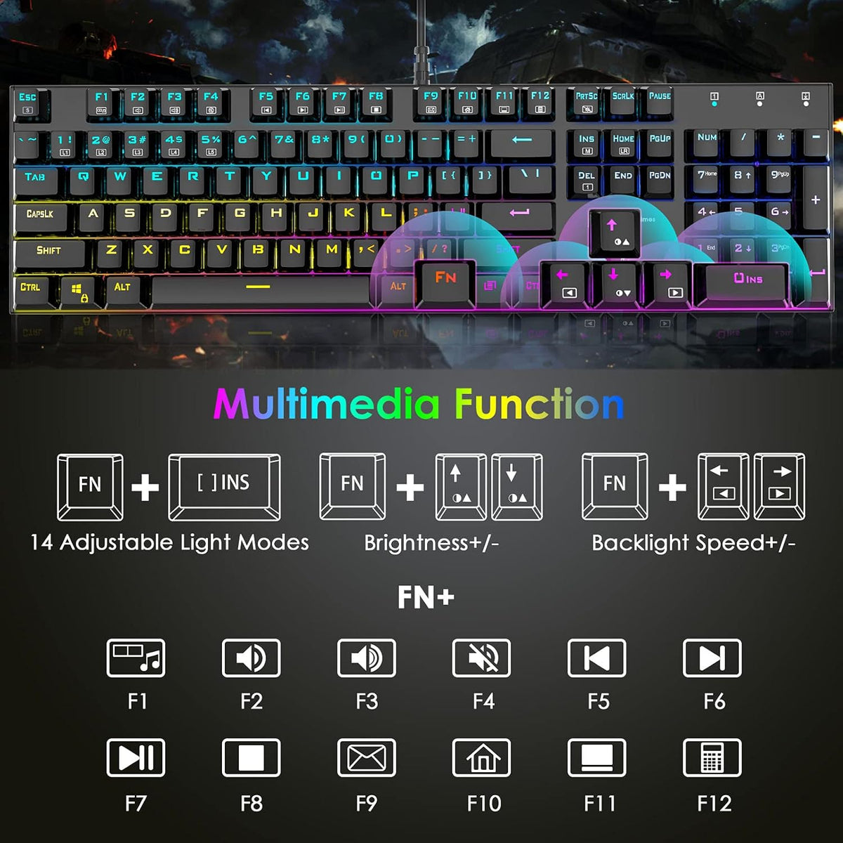 RGB Backlit 104 Keys Blue Switch Wired Mechanical Gaming Keyboard E10468