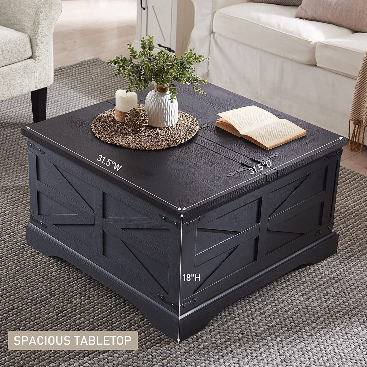 Black Square Wood Lift Top Coffee Table with Storage N76719