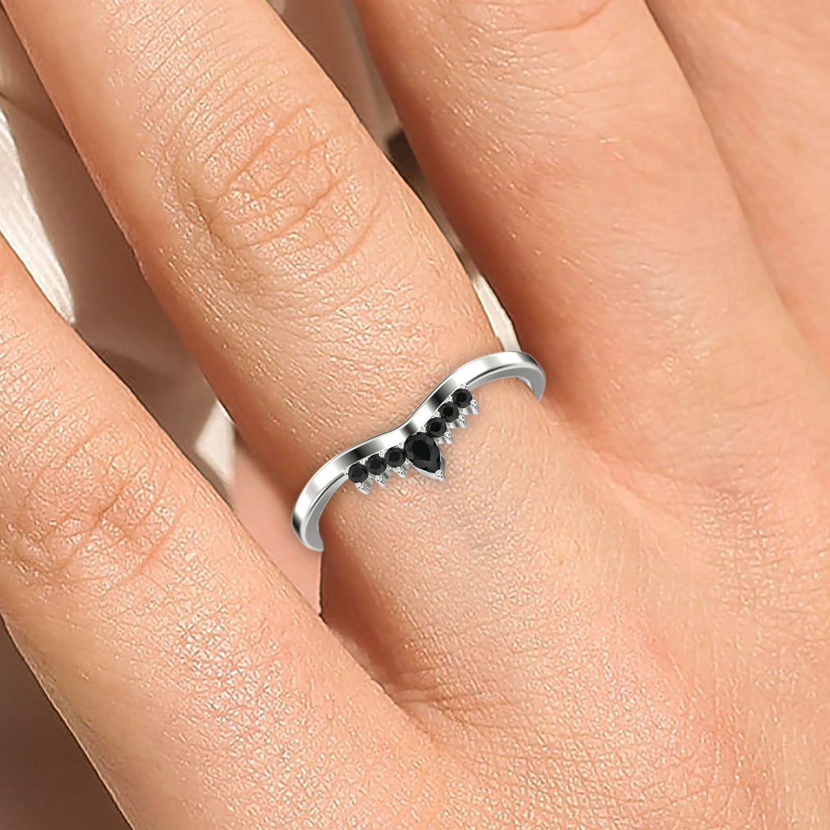 0.12ct Black Diamond Moissanite Ring 10k White Gold Wedding Band P493555