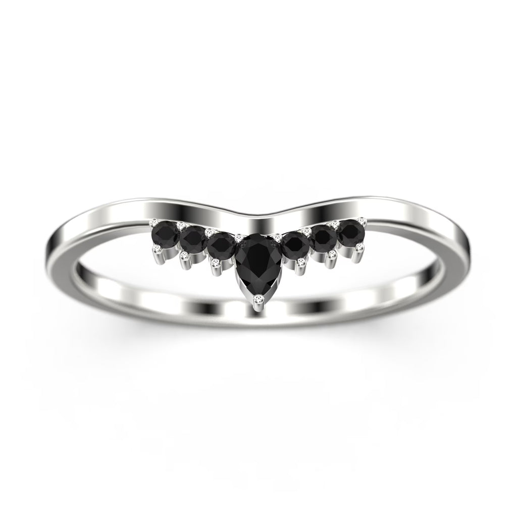 0.12ct Black Diamond Moissanite Ring 10k White Gold Wedding Band P493555