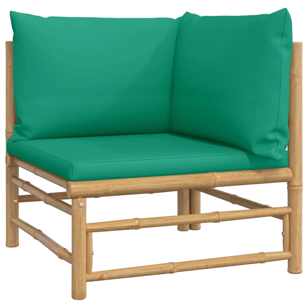 5 Piece Patio Set with Green Cushions Bamboo W664064