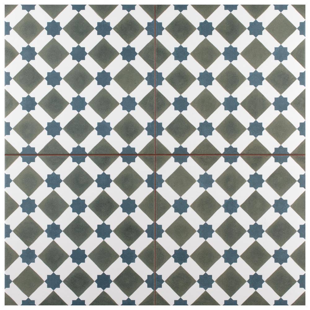 17-5/8 in. x 17-5/8 in. Ceramic Floor and Wall Tile, Blue/Green and White L171