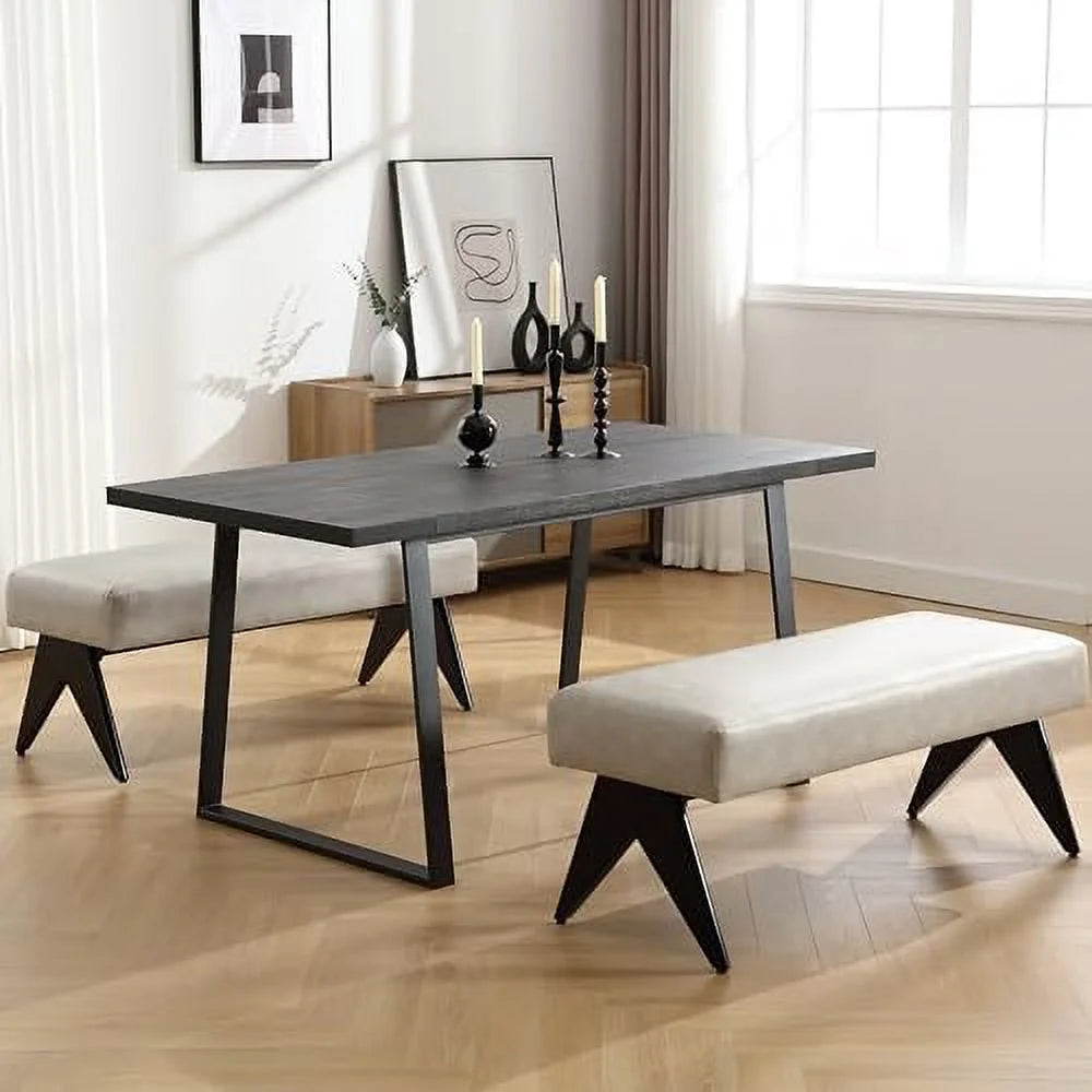 White Upholstered Ottoman Bench with Wood Legs O74346